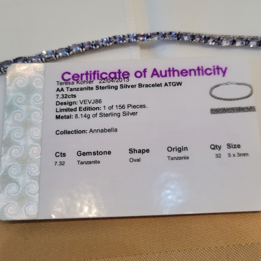Elegant AA Tanzanite Sterling Silver Tennis Bracelet - Picture 7 of 7